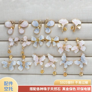 S925银针水晶花朵蝴蝶银杏耳饰配件女气质冷淡风INS珍珠耳钉批发