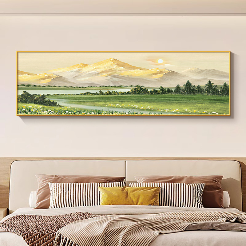 日照金山床头装饰画主卧房间高级感挂画背有靠山客厅卧室轻奢壁画|undefined