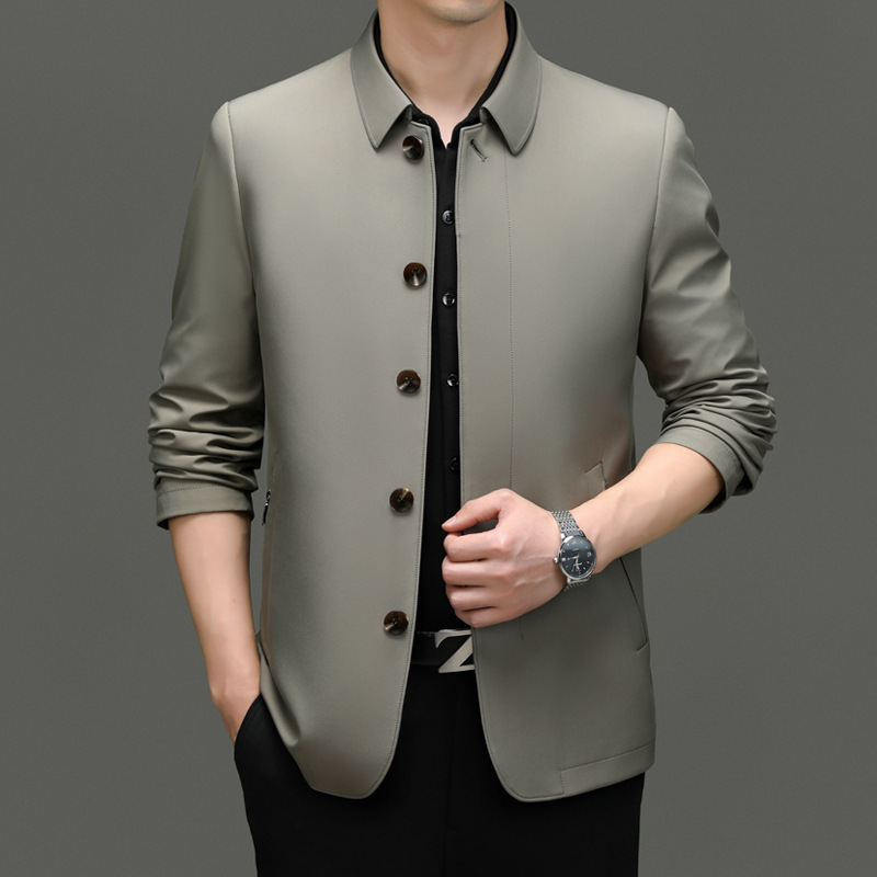 Brand men's lapel trench coat men's top middle-aged business casual fashion 2024 spring and autumn new mid-length coat Brand men's lapel trench coat men's top middle-aged business casual fashion 2024 spring and autumn new mid-length coat