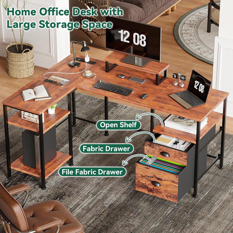 Cross-Border Solid Wood Computer Desk with Monitor Stand, Corner Bedroom Gaming Desk, Double-Sided Desk, Home Study Desk