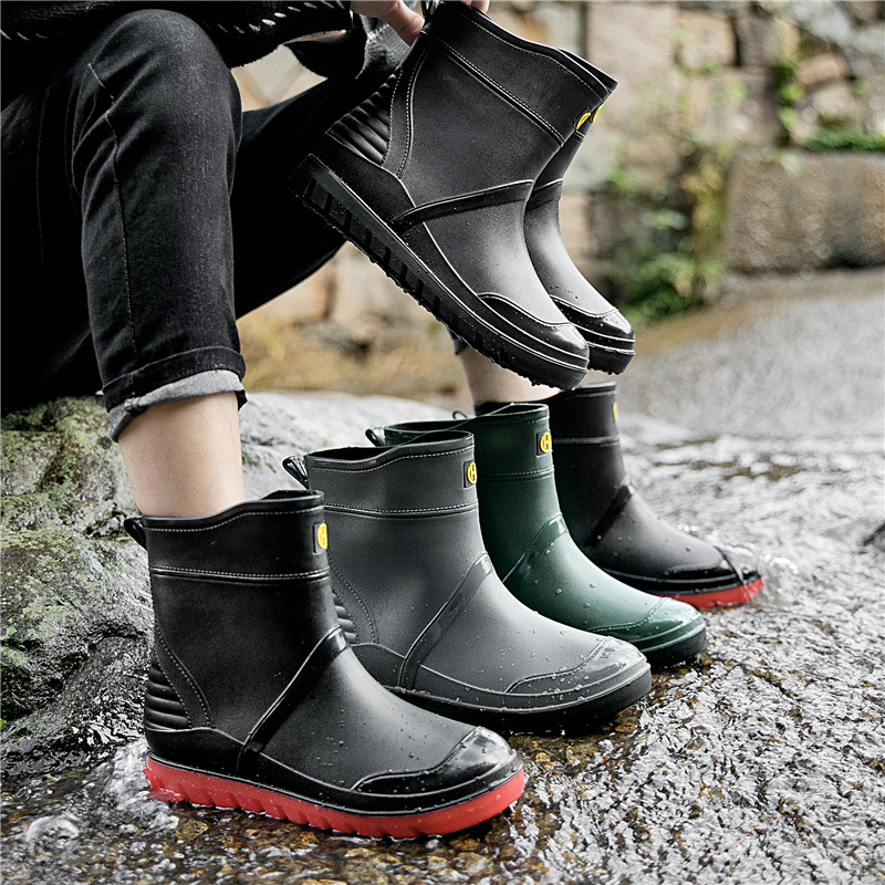 Trendy & Stylish Low-Cut Rain Shoes for Men: Short-Height Winter Non-Slip Boots, Waterproof Kitchen Work Shoes, and Summer Rubber Boots