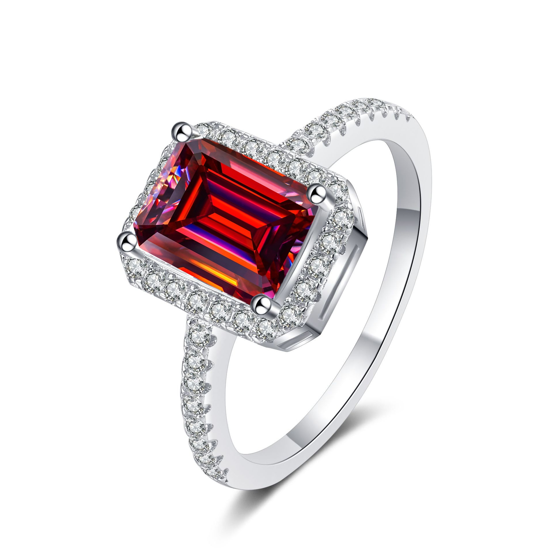 1 quilates esmeralda corte anillo de diamante de mozanita plata esterlina S925 anillo de boda anillo de diamantes de mozanita ventas transfronterizas calientes