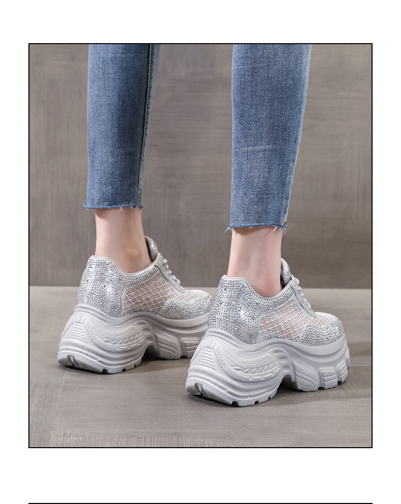 Giày sneaker nữ đế dày lưới thoáng khí đính đá rhinestone — Màu trắng chi tiết 16