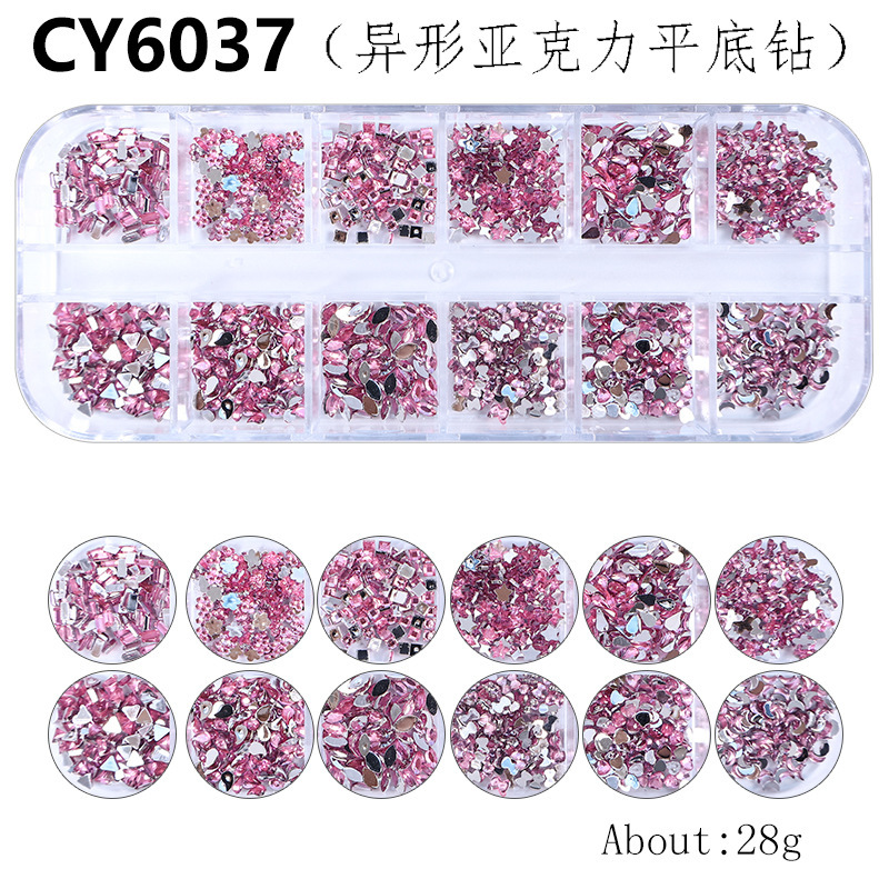 Cross-border Nail Art Boxed Nail Drill Flat Shaped Drill Nail Jewelry Set Mixed Nail Sequins Pink Drill