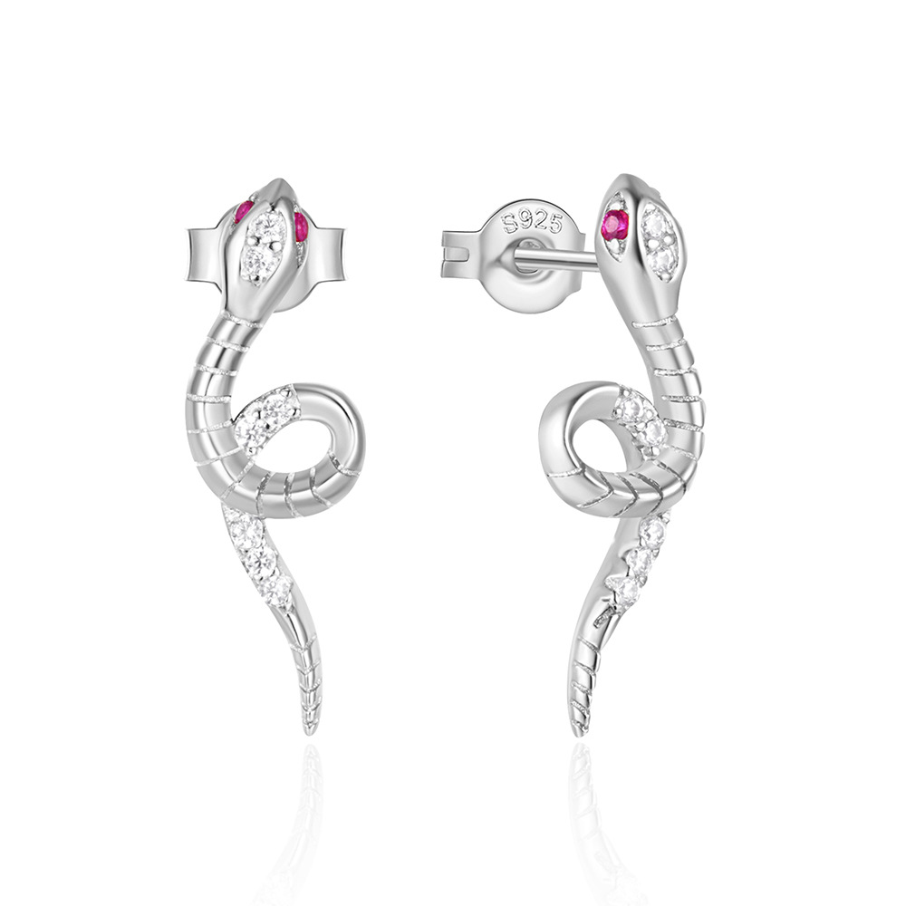 925 Sterling Silver Material Snake Pattern 1 Pair 925 Sterling Silver Snake Ear Studs