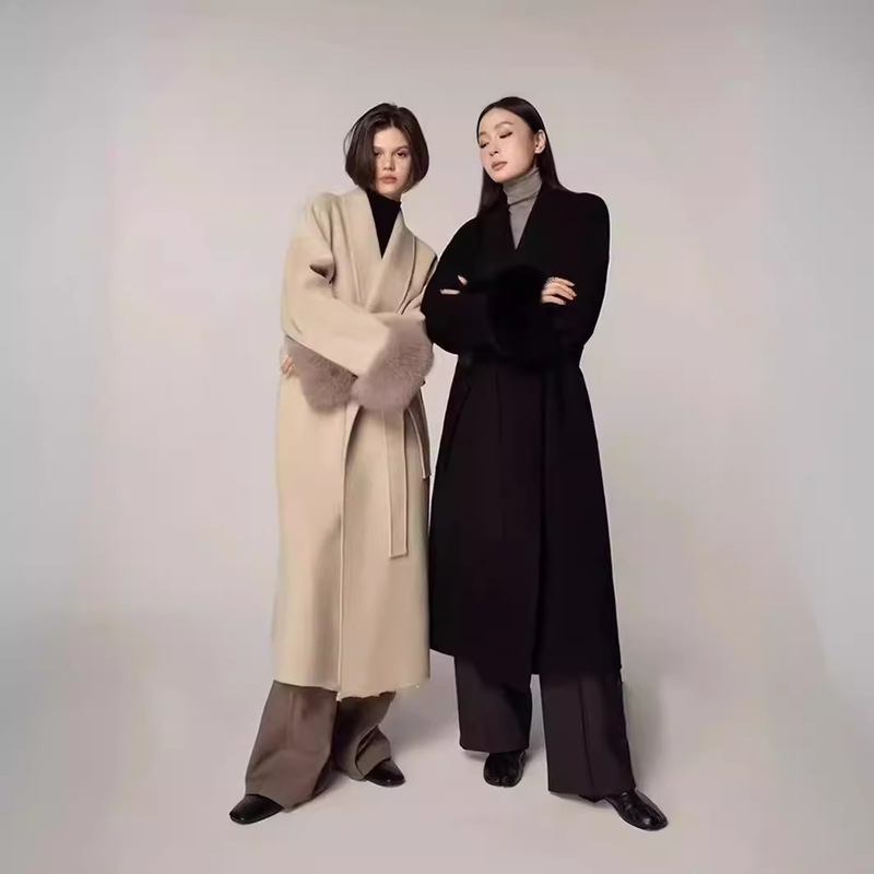 Zhou Miao ZHOUMIAO 100 sheep wool double-sided tweed coat women's autumn and winter detachable real fox wool coat Zhou Miao ZHOUMIAO 100 sheep wool double-sided tweed coat women's autumn and winter detachable real fox wool coat