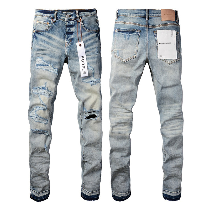 Limited Purple Purple Brand European and American Hip-Hop Slim-Fit Ripped Distressed Jeans Trendy