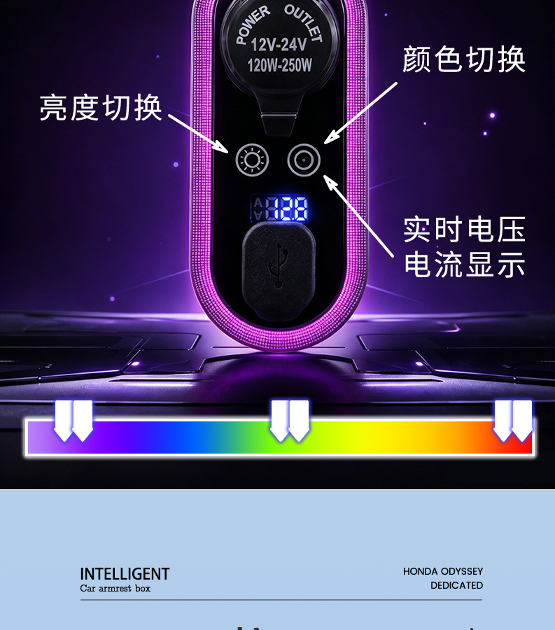 Suitable for Honda Odyssey/Elysion armrest box, central armrest box storage box, laser-engraved ambient light, business vehicle