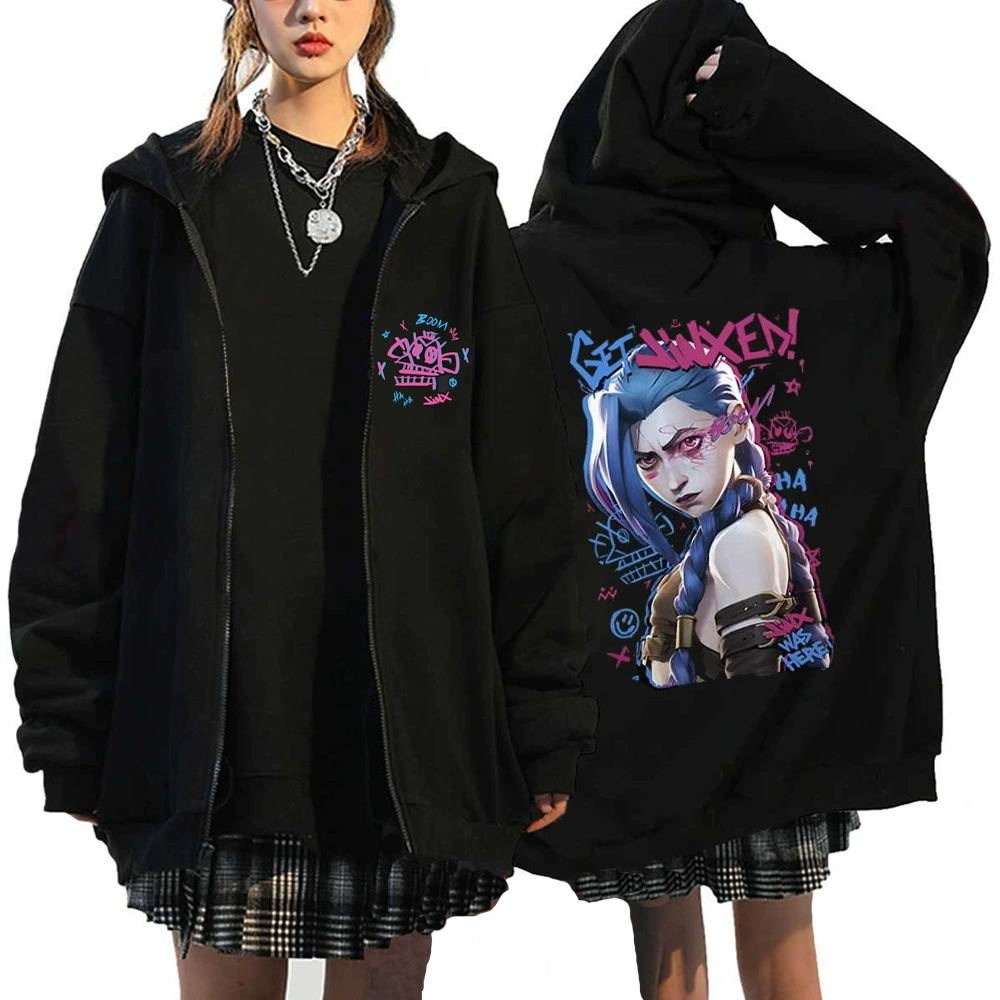 Аркейн Джинкс Zip Up куртки-monkey кукла-кролик граффити Гранж