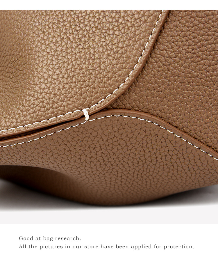 Women's Pu Leather Solid Color Basic Sewing Thread Bucket Zipper Shoulder Bag Handbag Crossbody Bag display picture 5