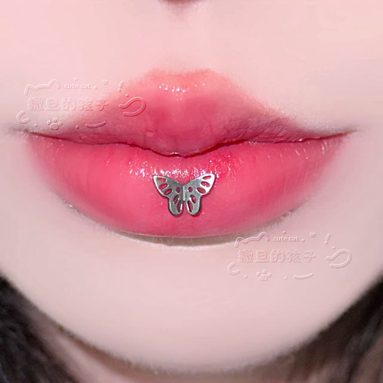 Labret stud lip piercing jewelry styling detail