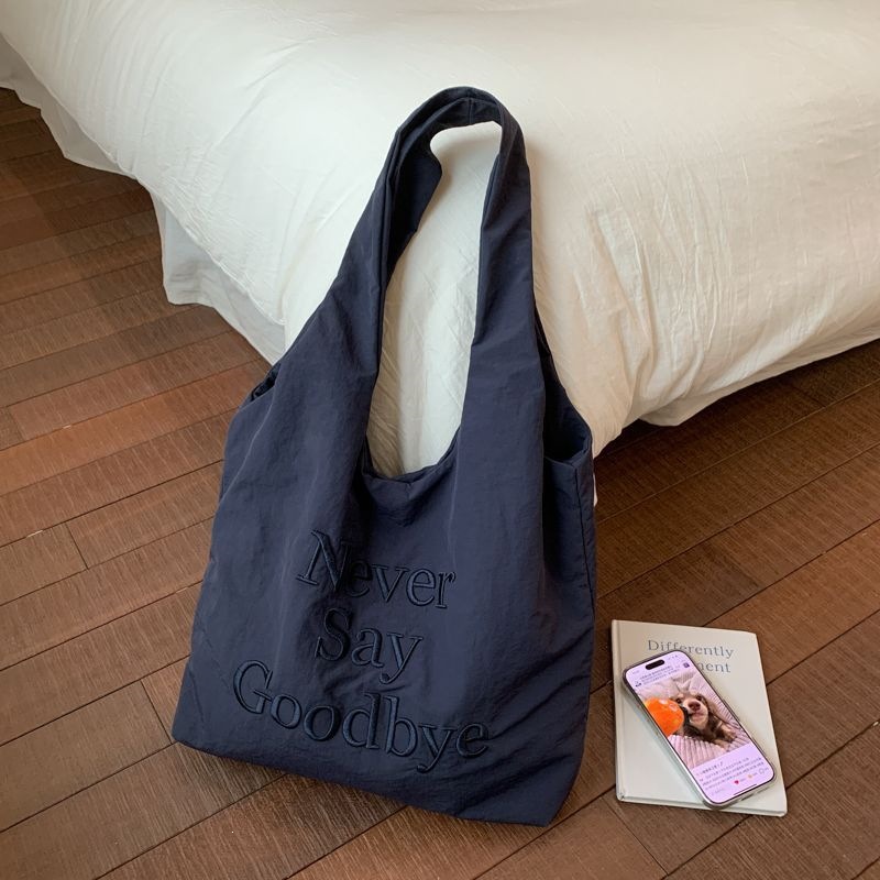 New casual letter print shoulder bag, embroidered canvas bag, large capacity, fashionable tote shopping bag for work and commuting