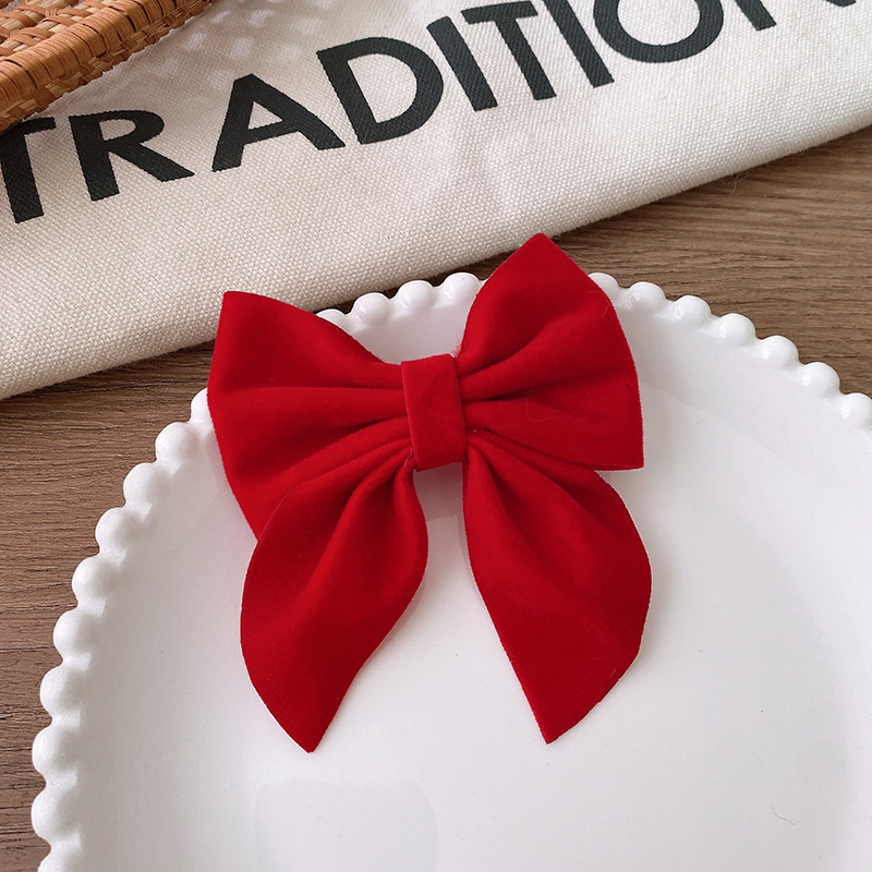 12g Weight Hair Clip Hair Accessories Type 1 Piece Quantity Party, Street Occasion Bow Knot Pattern Women's Gender Sweet Style New Year Velvet Wine Red Series Basic Solid Color Bow Barrettes Sweet Back Head Princess Children Girls' Hair Accessories 5