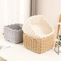 手編み布芸収納バスケット綿紐収納バスケット綿紐デスクトップ収納バスケット雑品編みピクニックバスケット収納