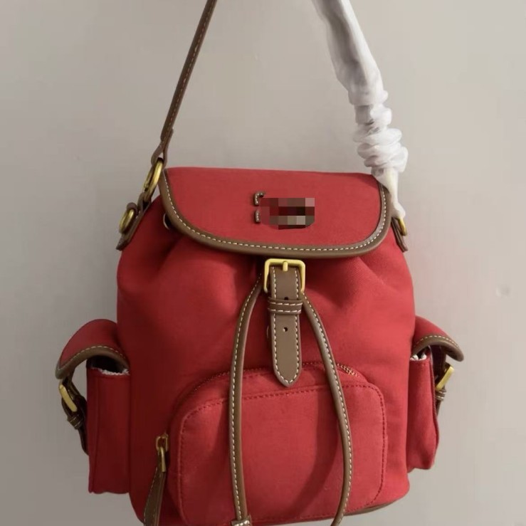 工厂直销双肩背包轻便休闲张元英同款女士复古帆布抽绳25SS通勤包