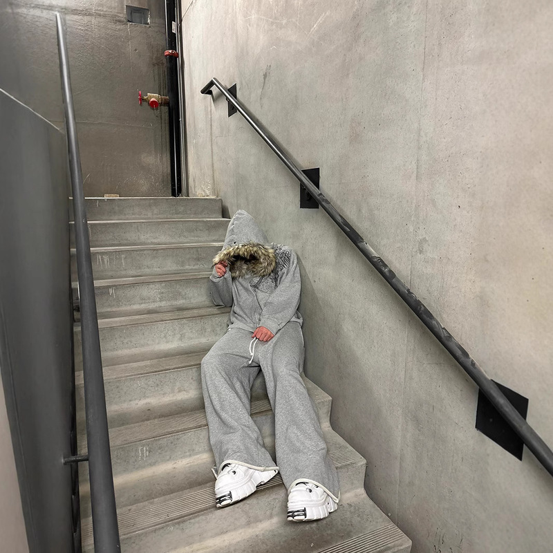 European and American Plush Hat Sweatshirt Printed Pattern Long-Sleeved Pullover Hoodie Retro Jacket Street Trendy Y2K