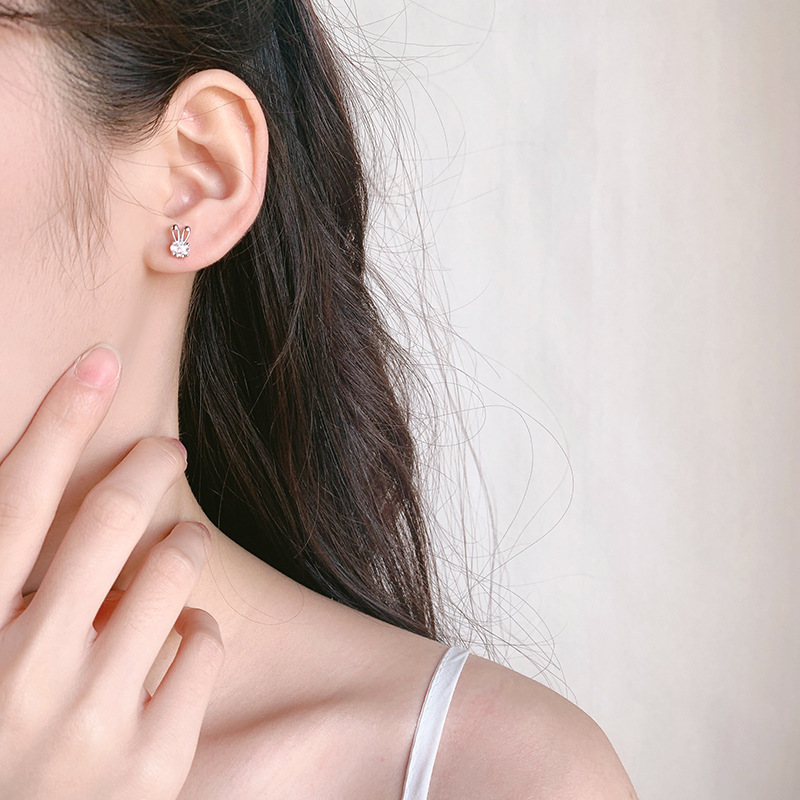 Fashion Bunny Ears Copper Plating Zircon Ear Studs 1 Pair