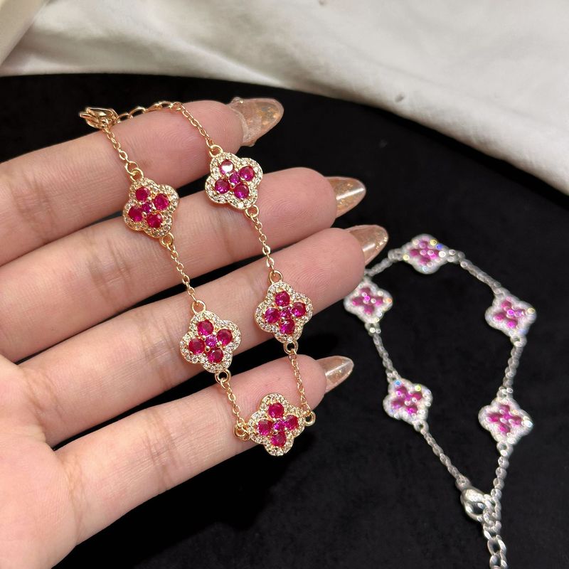 Aliexpress Hot Selling Seiko Five-Petal Four-Leaf Clover Purple Zirconium Petal Niche Versatile Exquisite Design Bracelet Women Wholesale