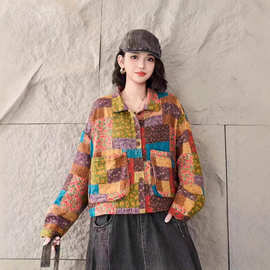 2025年秋季新款双层加厚斜纹棉麻宽松外套文艺范开衫上衣百家布格