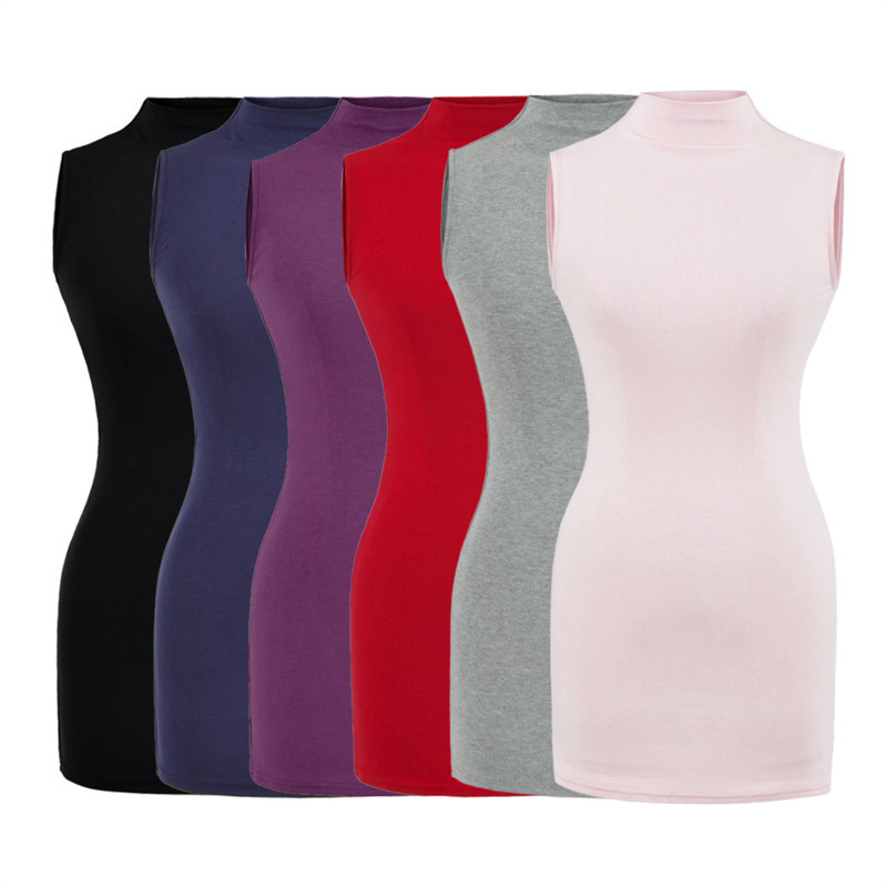 Elegant Slim-Fit Sleeveless Half-High Collar Vest Dress for Women, Summer Style, Bodycon, Waist-Cinching Short Dress