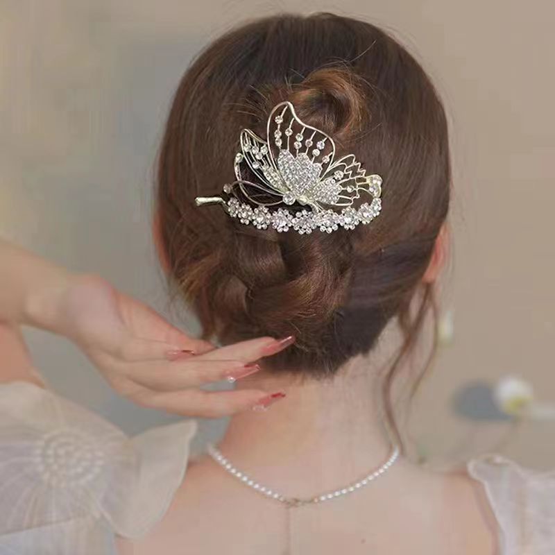 Femmes Dame Fleur Alliage Placage Incruster Zircon Pince À Cheveux display picture 9
