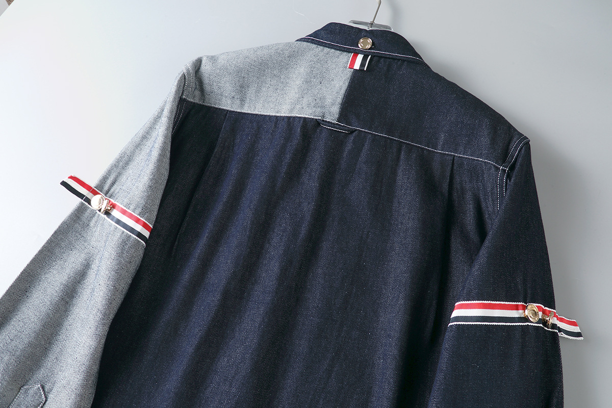 Vintage Wide-fit Patchwork Denim Shirt For Men Double Sleeve Ribbon_voghion.com