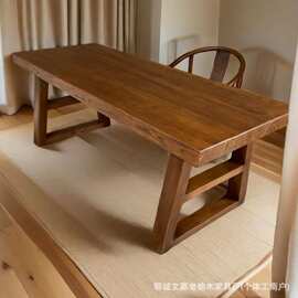 老榆木实木大板餐桌客厅民宿餐厅大板工作台泡茶桌茶室实木大板桌