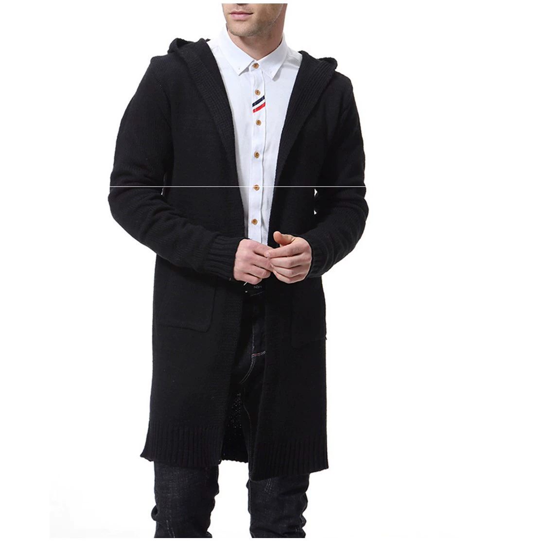 Худи, вязанный кардиган, модный свитер, длинное пальто, (跨境交易), AliExpress, утолщенный, средняя длина