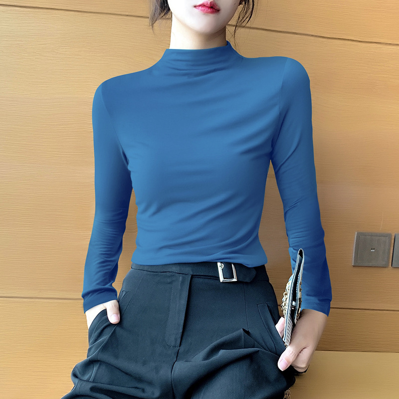 秋冬の気質の半高襟のモーデールの底のシャツの女性の秋とベルベットの女性の修身の長袖の高襟の中で上着を掛けます。|undefined