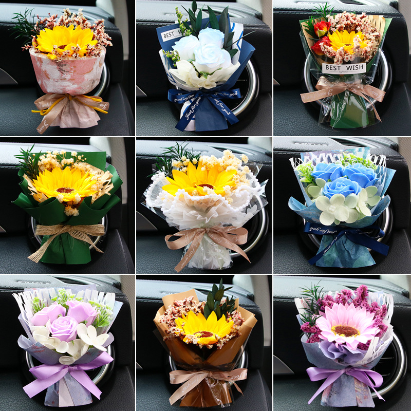 车载香薰汽车出风口装饰干花小花束空调口永生香皂花饰品摆件批发