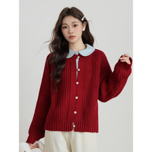 新年复古红宽松百搭加厚保暖针织开衫外套女气质女装高级感毛衣