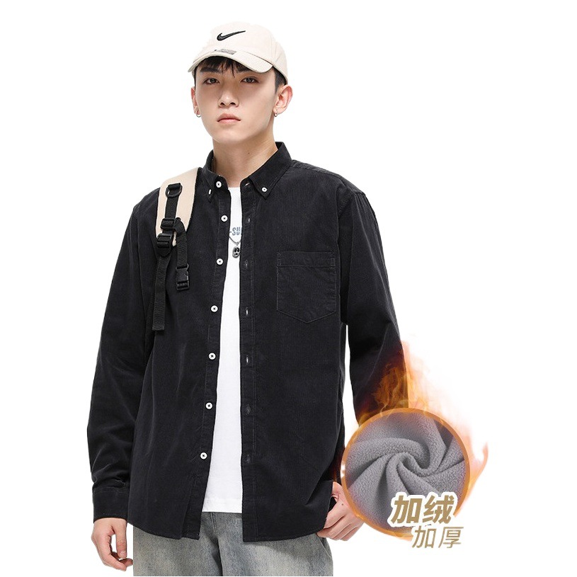 Dongyu hombres Otoño e Invierno hombres camisa de pana forrada de algodón de color sólido abrigo casual en stock al por mayor