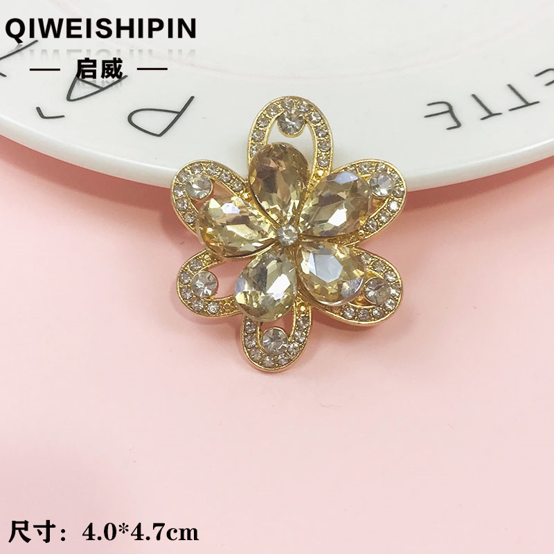 启威长方形花盘珍珠钻五角diy材料 水钻扣鞋包包花配饰  合金配件|undefined