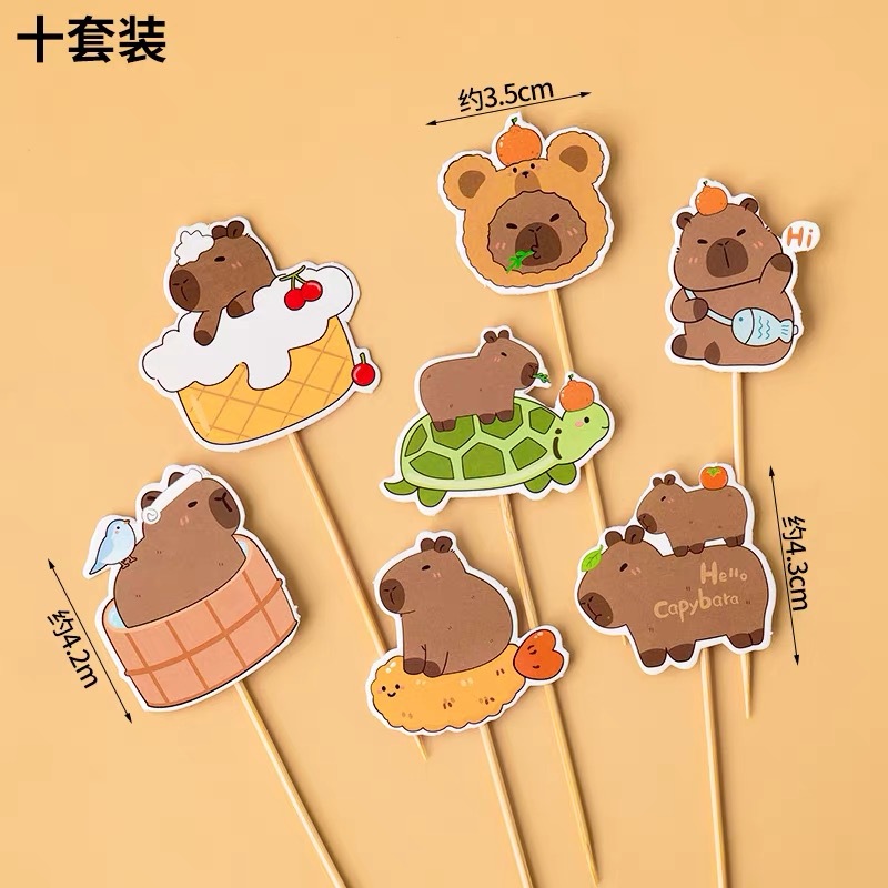 Decoración de pastel de cumpleaños para niños lindo conejillo de indias Kapibala decoración de marca para hornear postre vestido de mesa