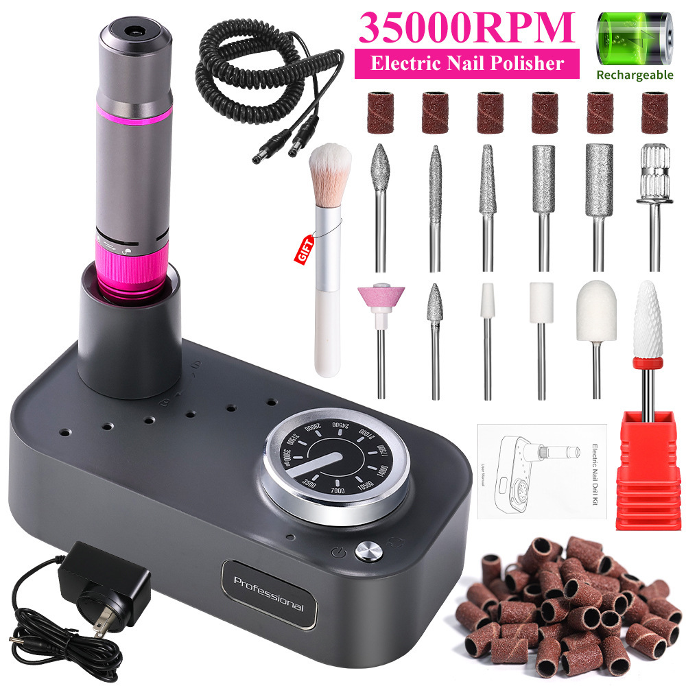 Amoladora de uñas recargable 35000 rpm amoladora de uñas portátil Juego de herramientas de amoladora de uñas transfronterizo
