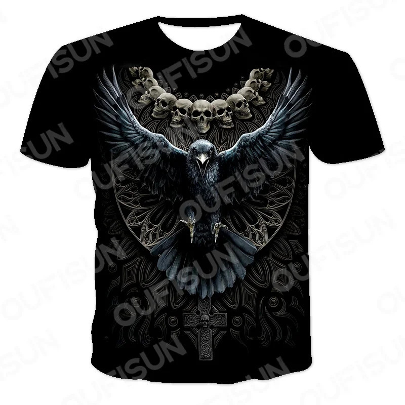 Summer Motorcycle Print Men's T-Shirt Hip-hop Skull Motorcycle Street Loose Short Sleeve Top T-Shirt Men's Clothing