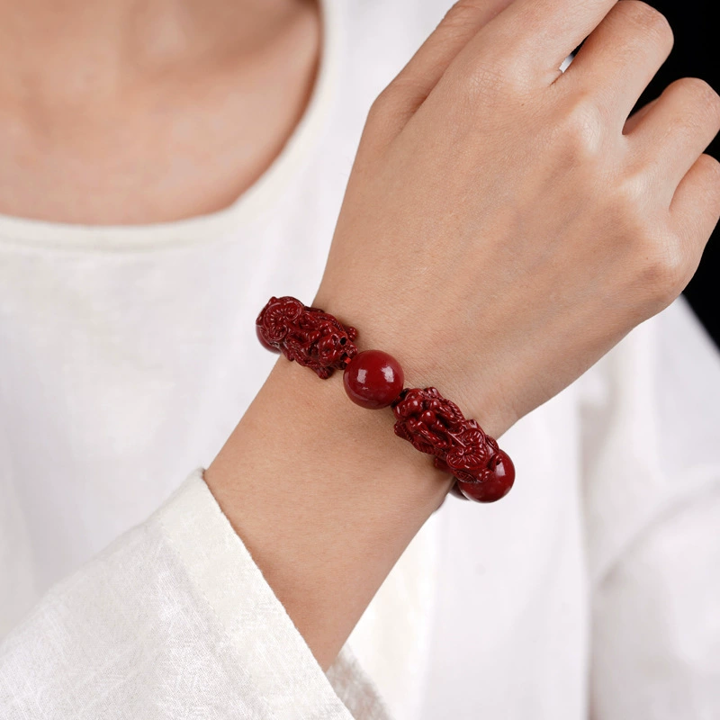 Ethnic bracelet, rosary with round beads, ethnic style, cinnabar