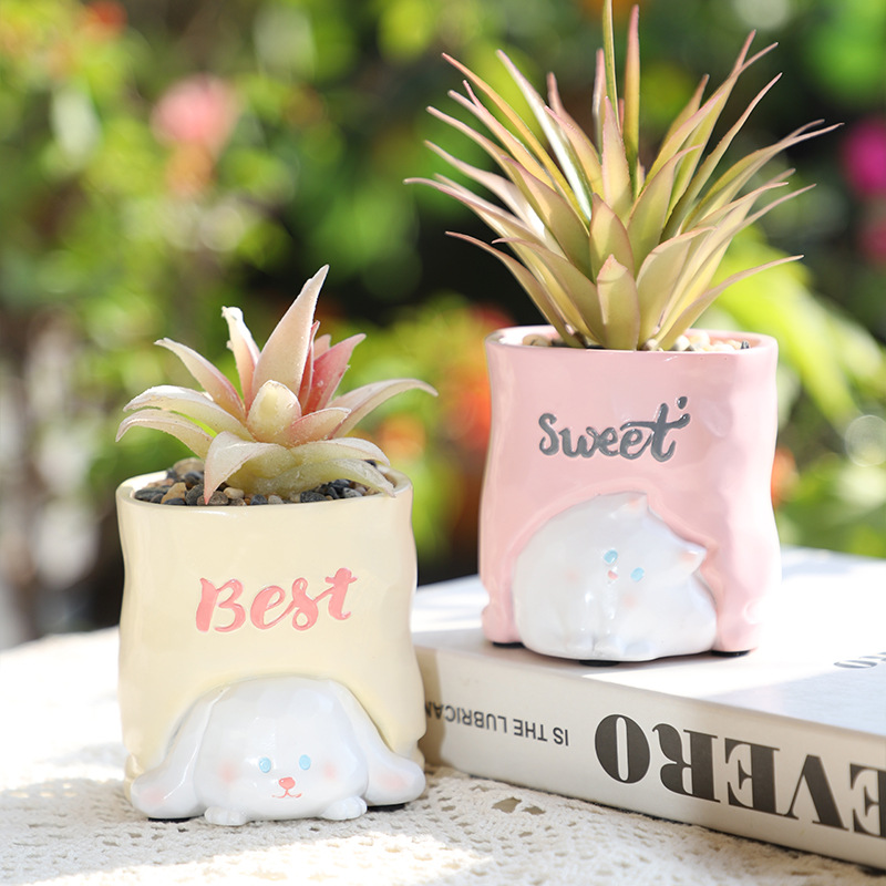 Chậu Cây Resin Chậu cây hình túi giấy hoạt hình resin, chậu mọng nước mini, trang trí ban công và bàn làm việc (RG-93)