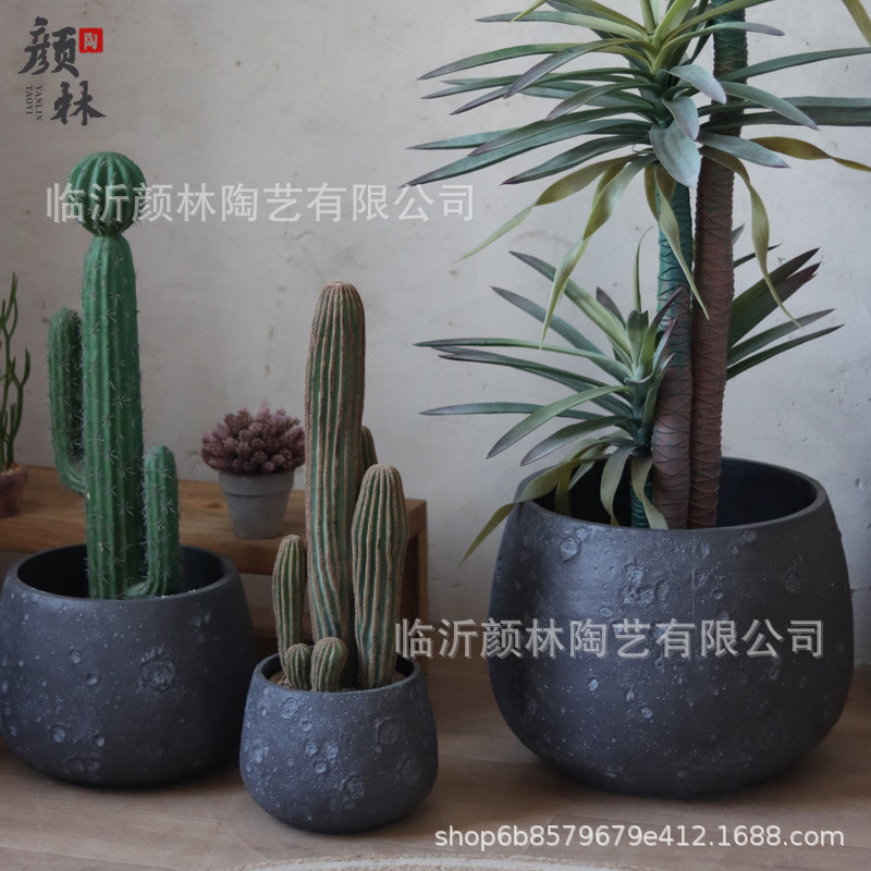 Nórdico negro gris magnesio maceta de barro para el hogar de la decoración de la sala de estar maceta verde al aire libre simple maceta de gran boca