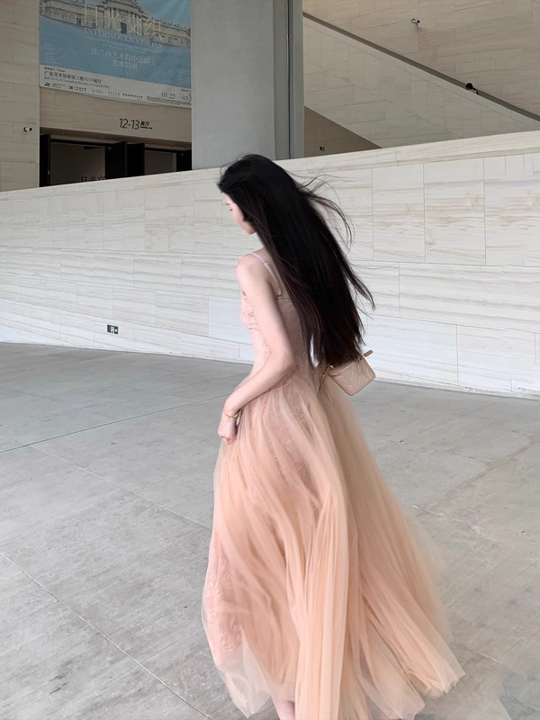 70不是七十粉色纱裙吊带连衣裙女夏绝美小裙子大摆长裙露背仙女裙|undefined