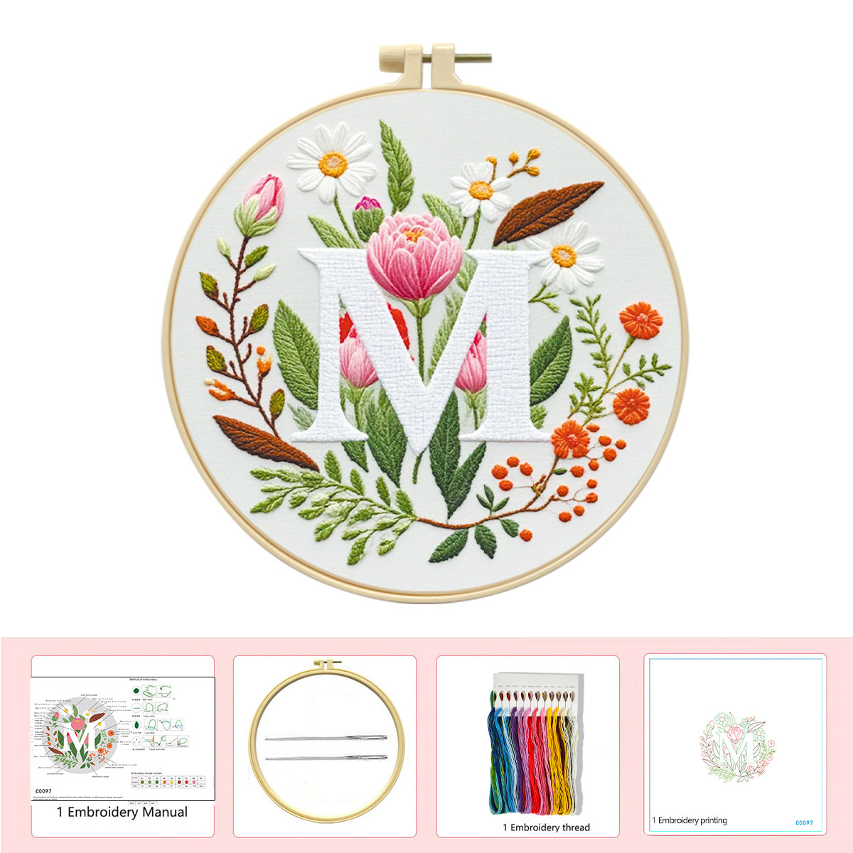 Hecho a mano flores y plantas europeas bordadas paquetes de materialdiy inglés 26 letras simple principiante nivel de bordado al por mayor