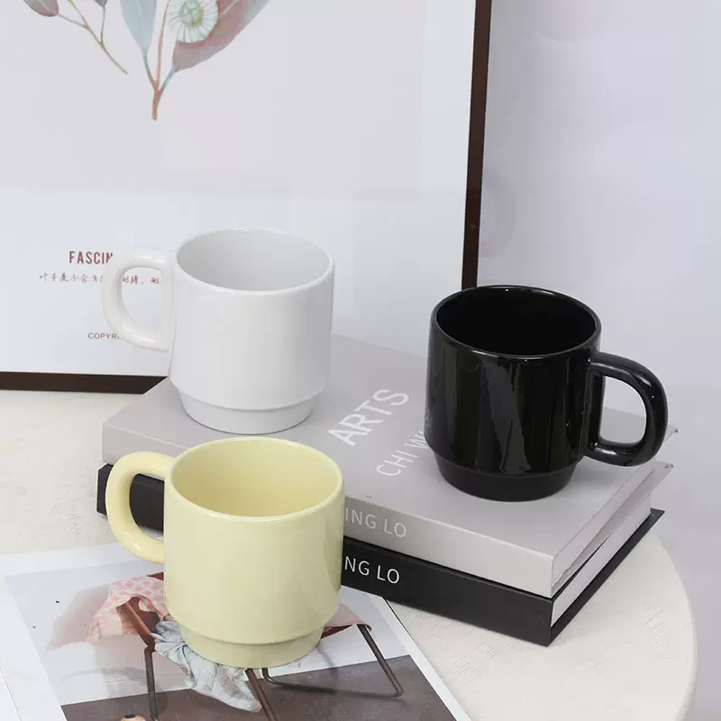 网红ins风伴手礼叠叠杯加印图logo送礼水杯高级感轻奢陶瓷马克杯