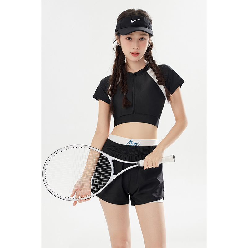 New ladies split two-piece student contrast zipper waist slimming sports hot spring holiday swimsuit women's wholesale New ladies split two-piece student contrast zipper waist slimming sports hot spring holiday swimsuit women's wholesale
