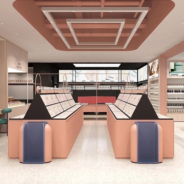 化妆品带灯展示柜 定制产品展柜美甲美妆陈列柜彩妆展厅展台设计