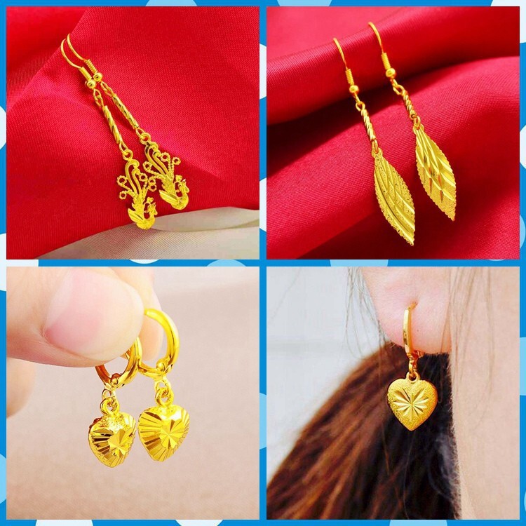 ゴールド 24K ゴールド イヤリング ベトナム サンド ゴールド イヤー ライン 色褪せない リーフ ロング イヤー クリップ リング ファッション 999 タッセル ギフト|undefined