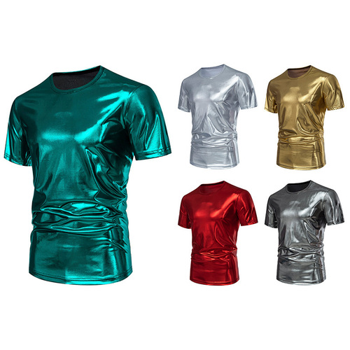 2024 New Amazon Men's Party Stage Shiny Short-Sleeve Crew Neck T-Shirt