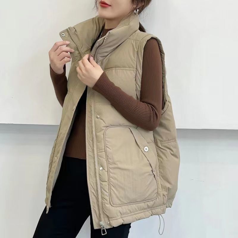 Loose plus size casual down cotton vest women's 2024 autumn and winter Korean version of the new thick pocket vest jacket vest