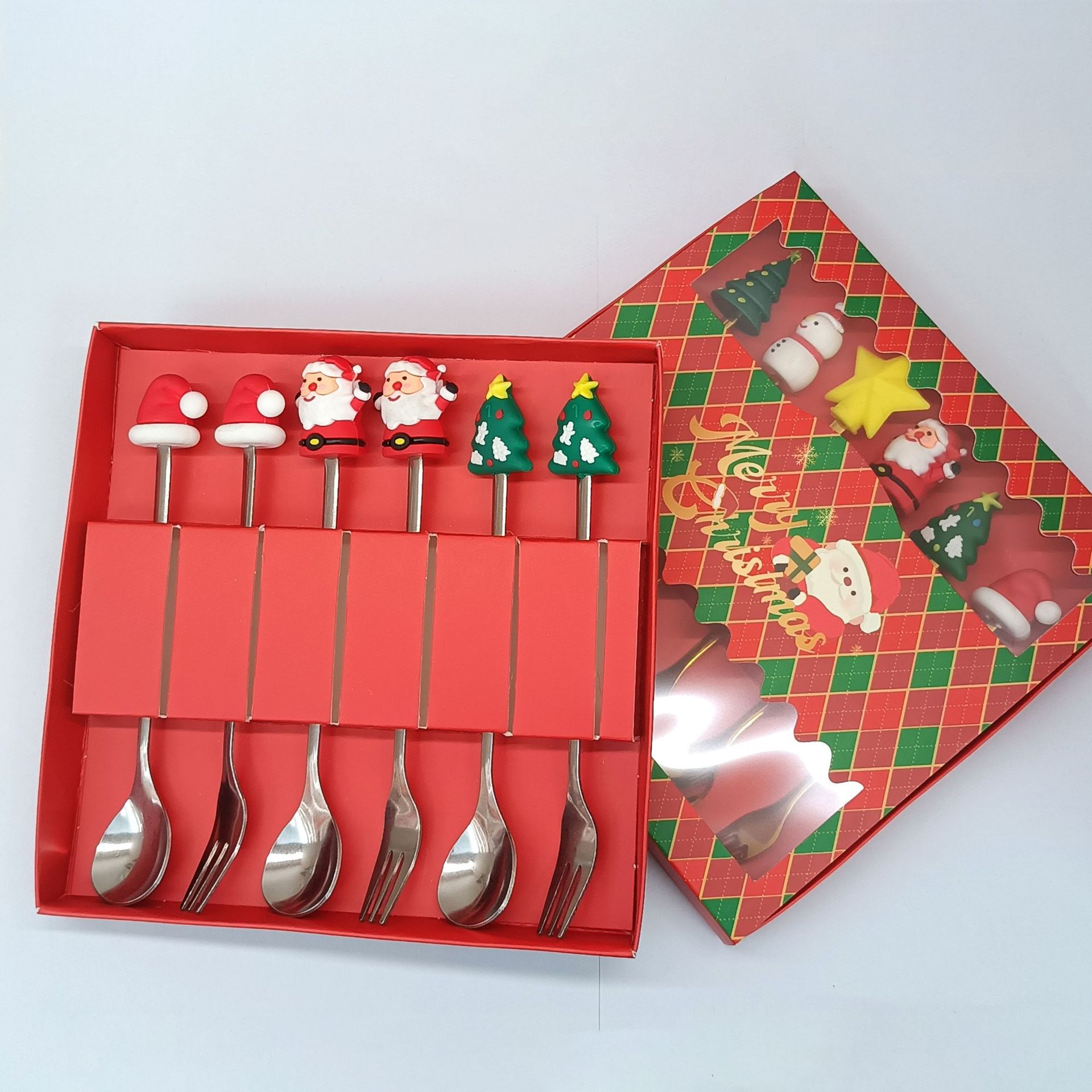 Cuchara transfronteriza de acero inoxidable Santa Claus árbol cuchara de café postre tenedor de fruta muñeca cuchara tenedor vajilla juego de regalo image 48
