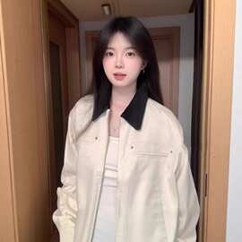 复古拼色翻领外套女秋季2025新款休闲宽松男女棒球服夹克上衣显瘦