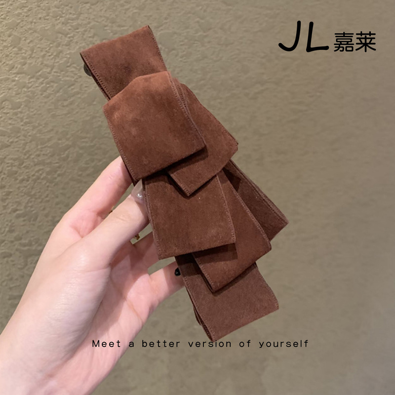 麂皮绒黑色蝴蝶结香蕉夹女后脑勺抓夹高马尾竖夹高颅顶头饰发夹|undefined